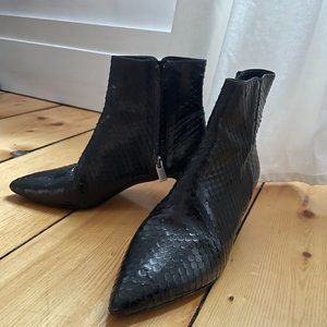 The Kooples Black Leather Snake Ankle Boot